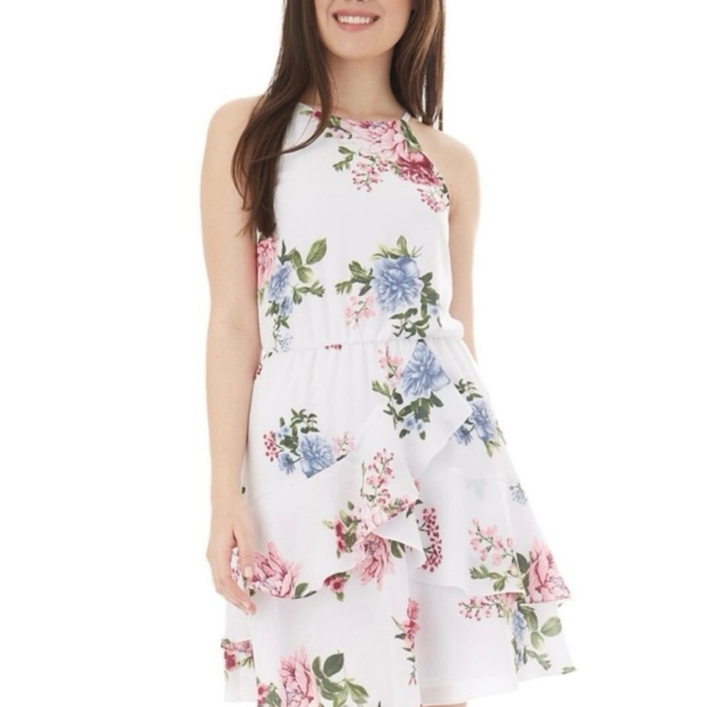 IZ Byer Cutaway Halter Double Ruffle Dress